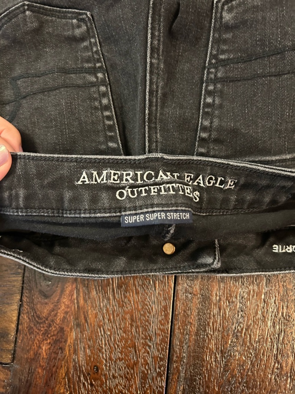 American Eagle Outfitters Washed Black Denim Super Hi Rise Shortie Shorts - Picture 4 of 7